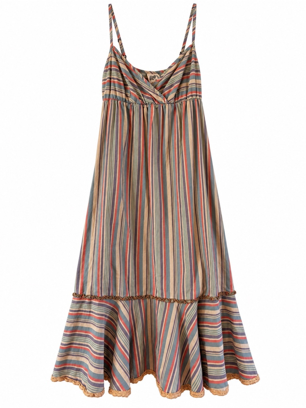 Vintage Y2K Free People 2000s Striped Cotton Empire Waist Ruffle Sundress Sz O